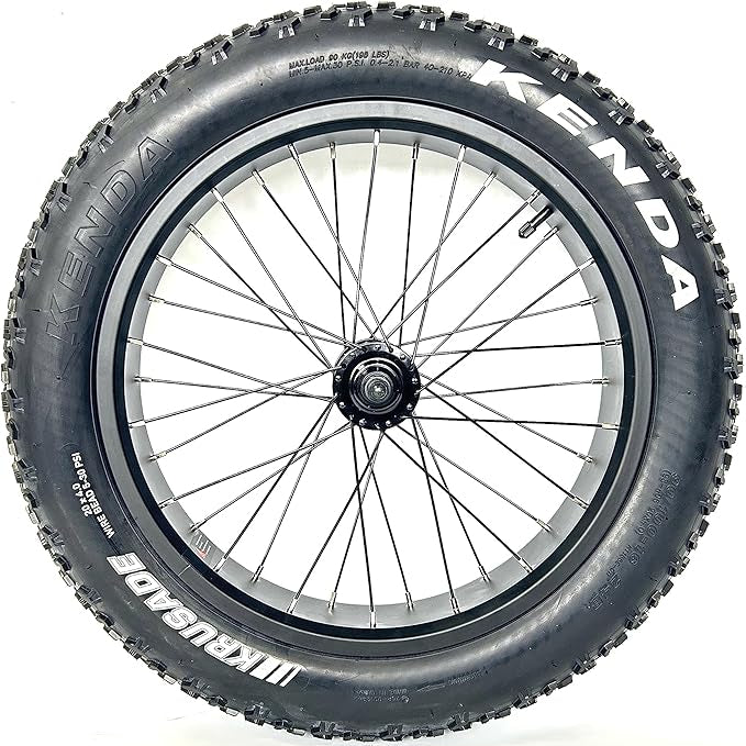 Fat Bike Front Wheel 20''x4.0 Assembly with Tyre and Hub and Spokes Black Alloy Aluminum Snow Bicycle Folding Fatbike Wheel Assembly 20 Bolt On